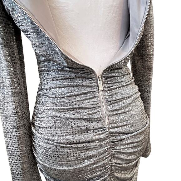 Silver Metallic Ruched Super Sexy Cocktail Dress Size 2 Glam Chic Old Money - Picture 6 of 8